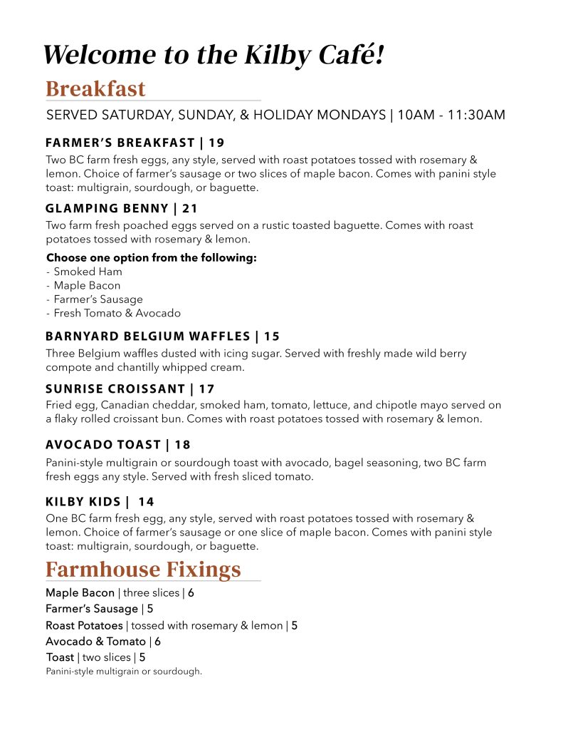 2026 Kilby Breakfast Menu