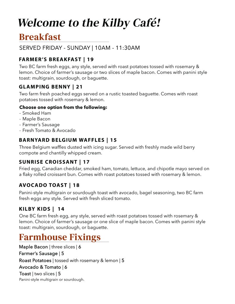 2026 Kilby Breakfast Menu Autumn